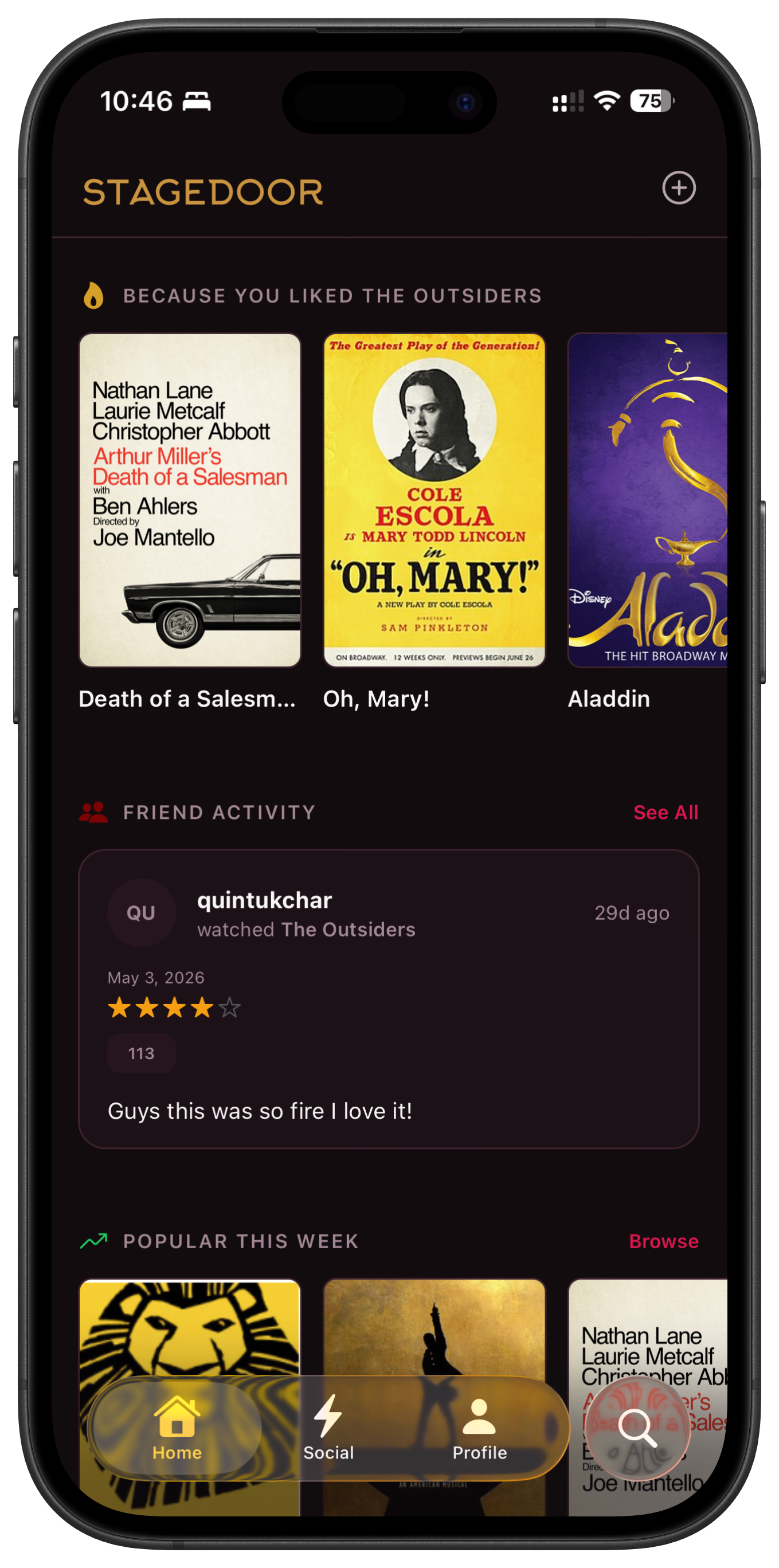 Stagedoor app on iPhone 16